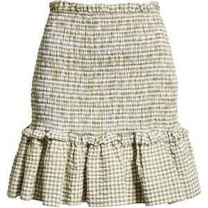 NWT Veronica Beard Aloya Smocked Gingham Mini Skirt Olive & White Size Large NEW
